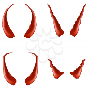 Set of Red Horns Isolated on White Background