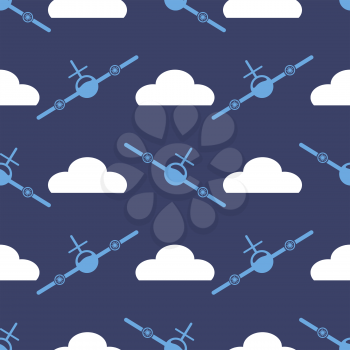 Airplane Silhouette Seamless Pattern on Blue Background