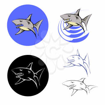 Big Shark Icons Isolated on White Background