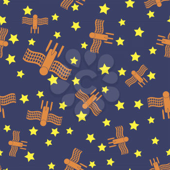 Spaceship Seamless Pattern on Blue. Spacecraft Background. Aliens Fly on Star Sky