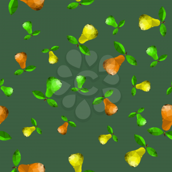 Polygonal Pear Seamless Pattern Isolated on Green Background