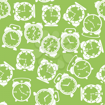 Silhouettes of Clock Icon Seamless Pattern Isolated on Green Background