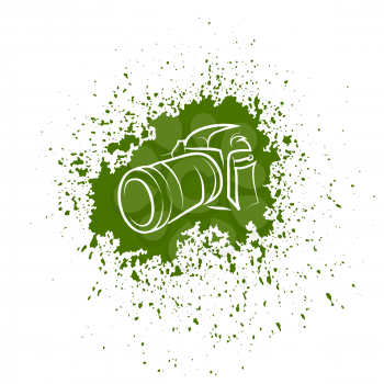 Digital Camera Icon. Photographic Poster on Green Blob Background