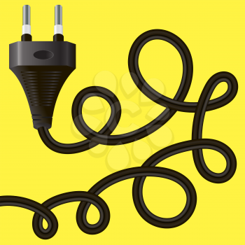 Black Plug with Cable on Yellow Background
