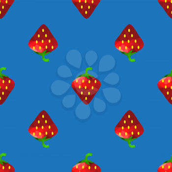 Fresh Strawberry Fruit Seamless Pattern on Blue Background