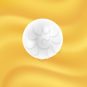 Realistic Natural White Pearl Isolated on Yellow Wave Background