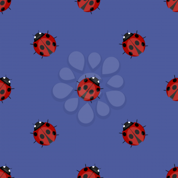 Ladybug Seamless Pattern on Blue Background. Ladybird Texture