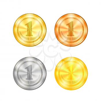 Set of Colored Sport Medals Isolated on White Background