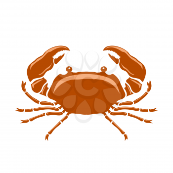 Boiled Sea Red Crab with Giant Claws Isolated on White Background. Fresh Seafood Icon. Delicous Appetizer.