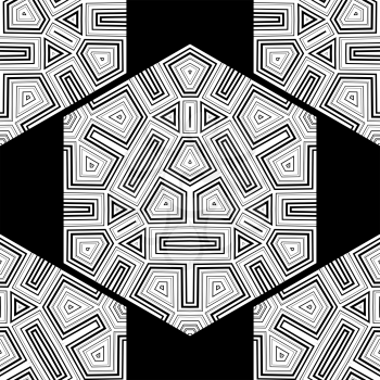 White Hexagon Seamless Pattern on Black Background
