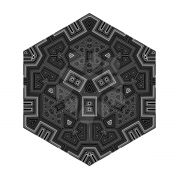 Black Mosaic Geometric Hexagon Isolated on White Background