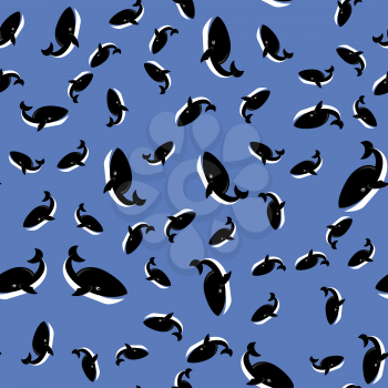 Big Sea Fish Pattern Isolated on Blue Background. Whale Seamless Ornament