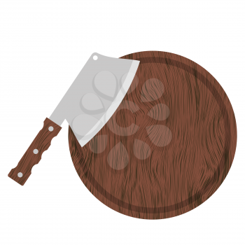 Knife and Wood Circle Board Isolated on White Background