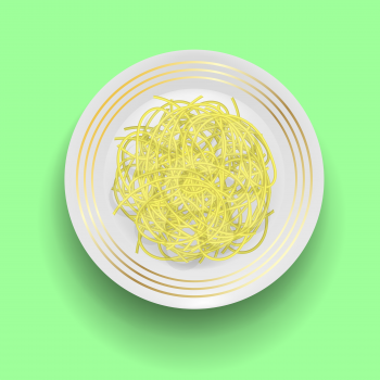 Boiled Floury Product Spaghetti with Plate on Green Background