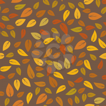 Autumn Floral Texture Isolated on Brown Background. Seamless Different Leaves Pattern