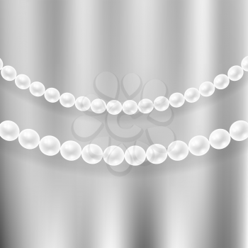 Natural White Pearl Necklace on Grey Blurred Metallic Background