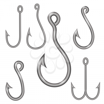 Set of Different Steel Hooks Isolated on White Background