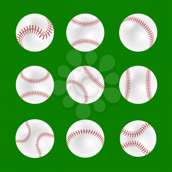 Set of Baseball Balls Isolated on Green Background