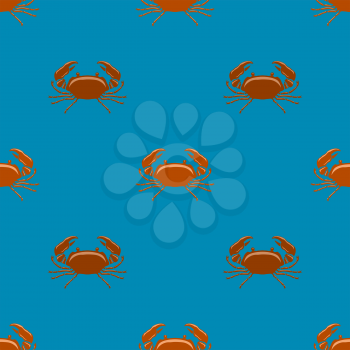 Boiled Sea Red Crab with Giant Claws Seamless Pattern on Blue Background. Fresh Seafood Icon. Delicous Appetizer.