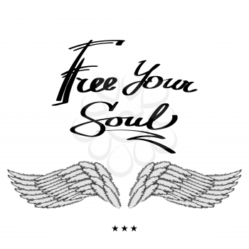Angel or Phoenix Wings. Winged Logo Design. Part of Eagle Bird. Design Elements for Emblem, Sign, Brand Mark. Use Your Wings Text. Hand Drawn Motivational Lettering.