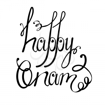 Ink Vintage Hand Lettering Isolated on White Background. Happy Onam Quote Design