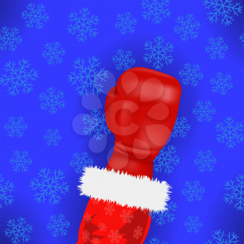 Boxing Santa with Red Glove on Blue Snowflake Background