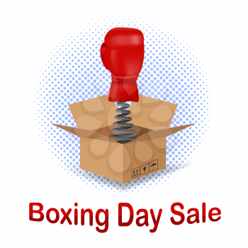 Boxing Day Sale Icon with Red Glove and Open Cardboard Isolated on White Background