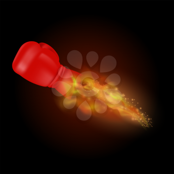 Flying Sport Burning Red Glove with Fire Flame Isolated on Black Background
