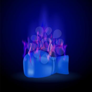 Sport Burning Blue Glove with Fire Flame Isolated on Dark Background