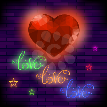 Red Neon Love Sign on Brick Background