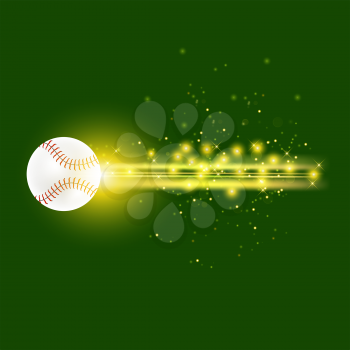 Burning Baseball Ball with Yellow Sparkles Isolated on Green Background