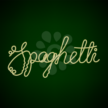 Boiled Floury Spaghetti Text Isolated on Green Gradient Background