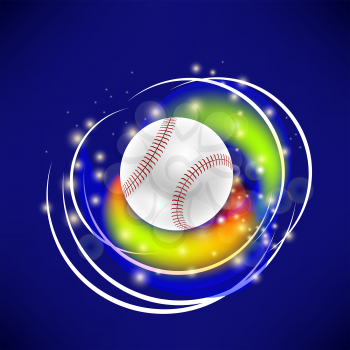 Flying Baseball Ball with Yellow Sparkles Isolated on Blue Background