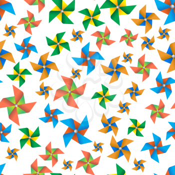 Colorful paper windmill pinwheel seamless pattern on white background