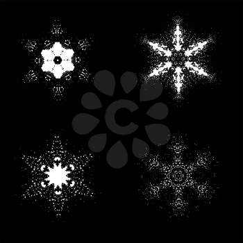 Set of Snowflakes Isolated on Black Background