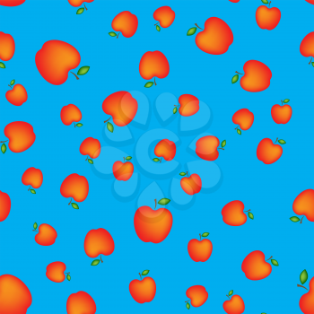Red Fresh Apple Seamless Pattern on Blue Background