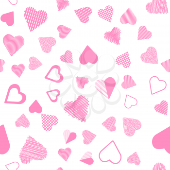Romantic Pink Heart Seamless Pattern on White Background