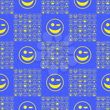 Yellow Smile Seamless Pattern on Blue Background