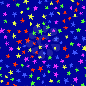 Colorful star seamless pattern on blue background