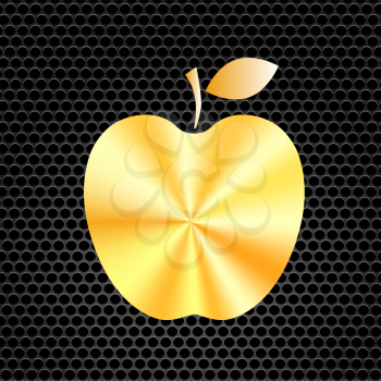 Yellow Metal Apple Icon on Black Perforated Background
