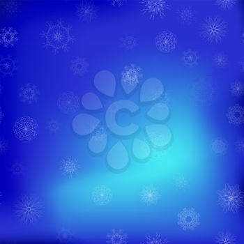 Show Flakes Seamless Pattern on Blue Sky Background. Winter Christmas Natural Texture