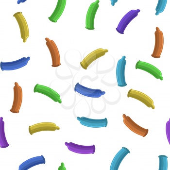 Set of Colored Condoms Isolated on White Background