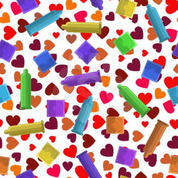 Set of Colored Condoms Isolated on Heart Background