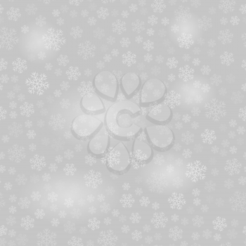 Show Flakes Pattern on Grey Sky Background. Winter Christmas Natural Blurred Texture