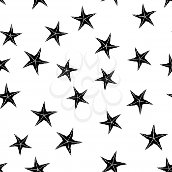 Starfish Silhouette Seamless Pattern on White Background
