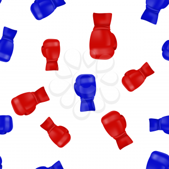 Red Blue Boxing Gloves Seamless Pattern Isolated on White Background.