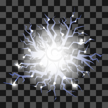 Glowing Lightning Cracks for Disaster Design Isolated on Checkered Background