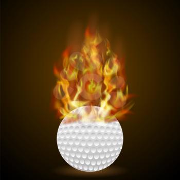 Burning Golf Ball with Fire Flame on Black Background