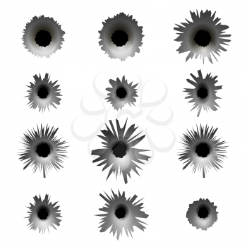 Set of Different Bullet Holes Isolated on White Background