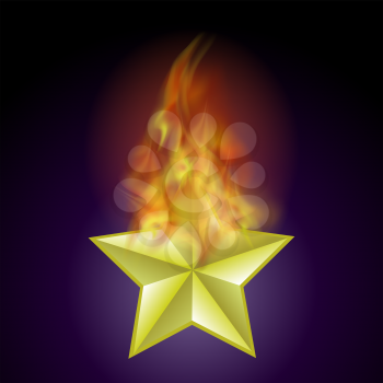 Vector Burning Star with Fire Flame Isolated on Blue Background